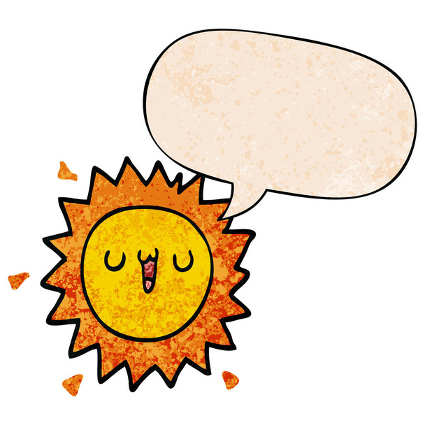 cartoon sun and speech bubble in retro texture style - Vecteur, image