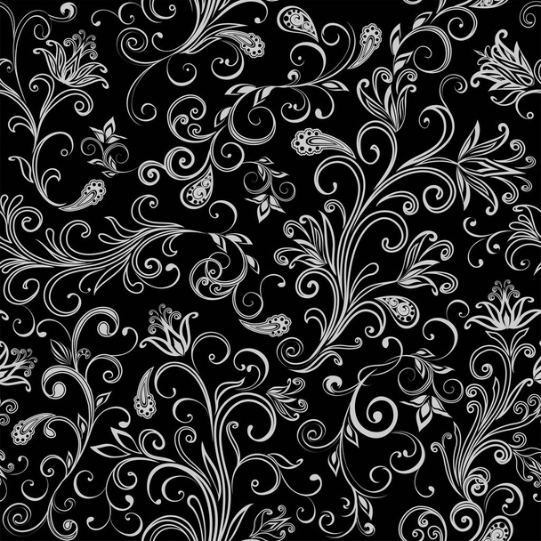 Abstract vintage pattern with decorative flowers, leaves and Paisley pattern in Oriental style. - Vektör, Görsel