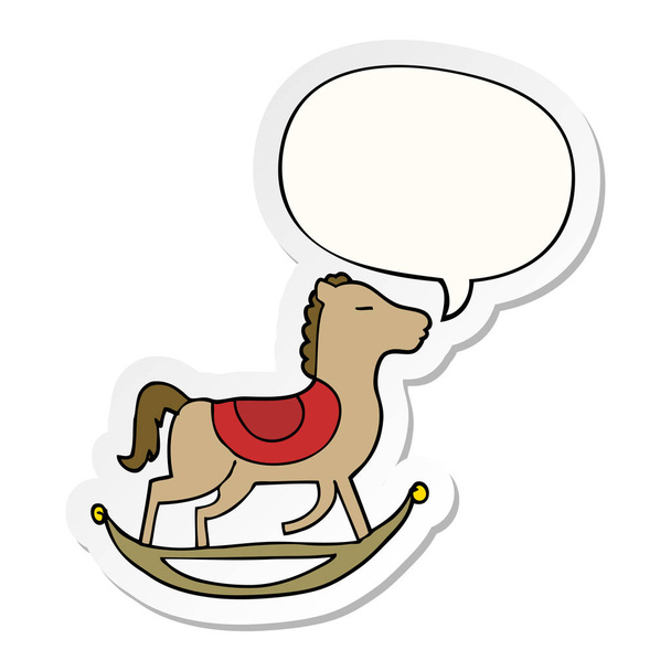 cartoon rocking horse and speech bubble sticker - Vector, Image