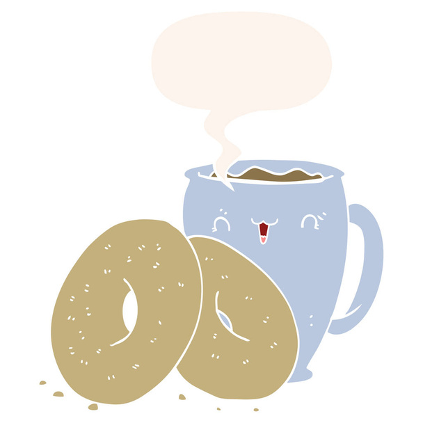 café de dibujos animados y rosquillas y burbuja del habla en estilo retro
 - Vector, Imagen
