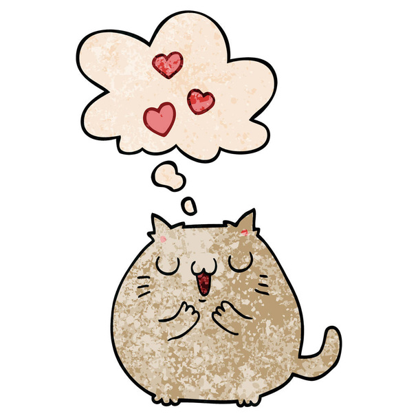 cute cartoon cat in love and thought bubble in grunge texture pa - Вектор,изображение