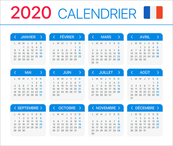 Calendario 2020 - ilustración gráfica de la plantilla de vector - Versión en francés
 - Vector, imagen