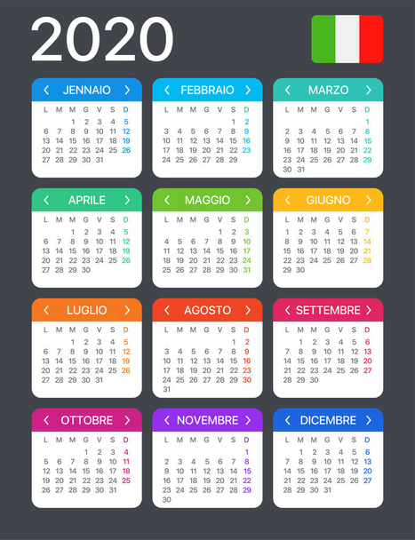 2020 Calendar - vector template graphic illustration - Italian version - Vector, Image