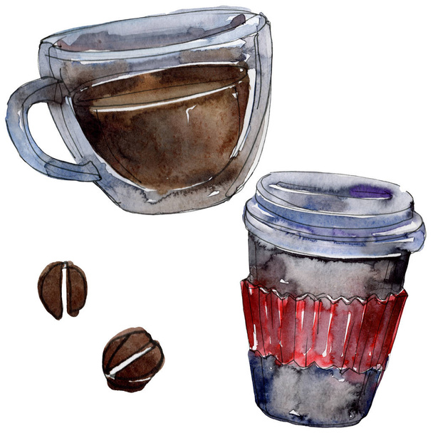 Bebidas de café quentes e frias. Conjunto de ilustração de fundo aquarela. Bebidas isoladas elemento ilustrativo
. - Foto, Imagem