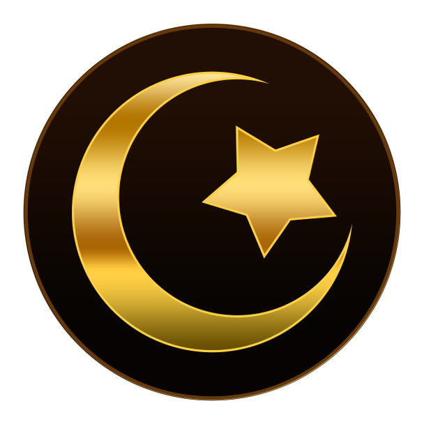 暗褐色の背景で黄金のイスラムのシンボル - 写真・画像