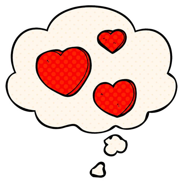 κινούμενα σχέδια αγάπη καρδιές και φούσκα σκέψης σε στυλ κόμικ - Διάνυσμα, εικόνα