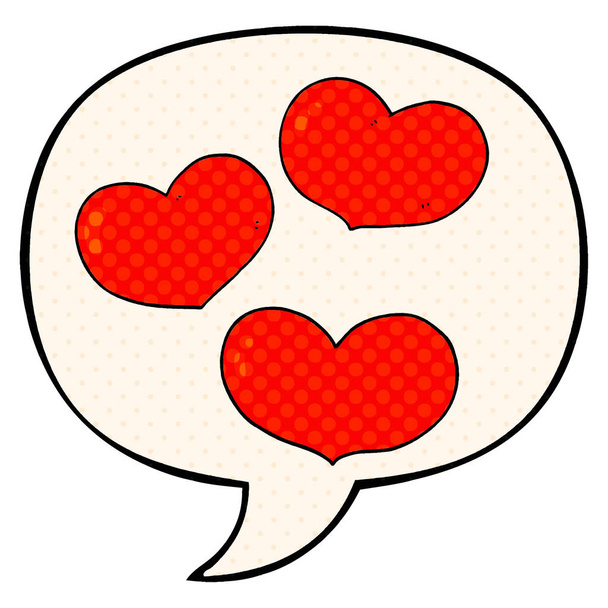 çizgi roman tarzında karikatür aşk kalpleri ve konuşma balonu - Vektör, Görsel
