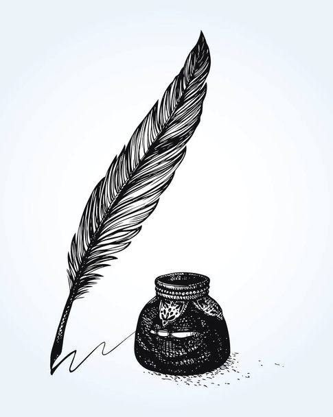 Vector freehand drawing of ancient pen and inkwell  - Vector, Image