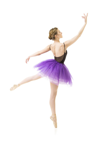 Girl in purple tutu and black leotard dance ballet. - Zdjęcie, obraz