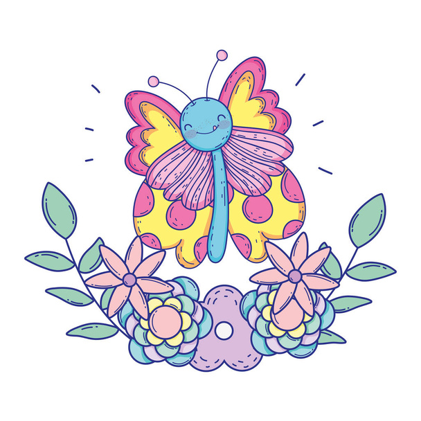 mooie vlinder met florale decoratie - Vector, afbeelding