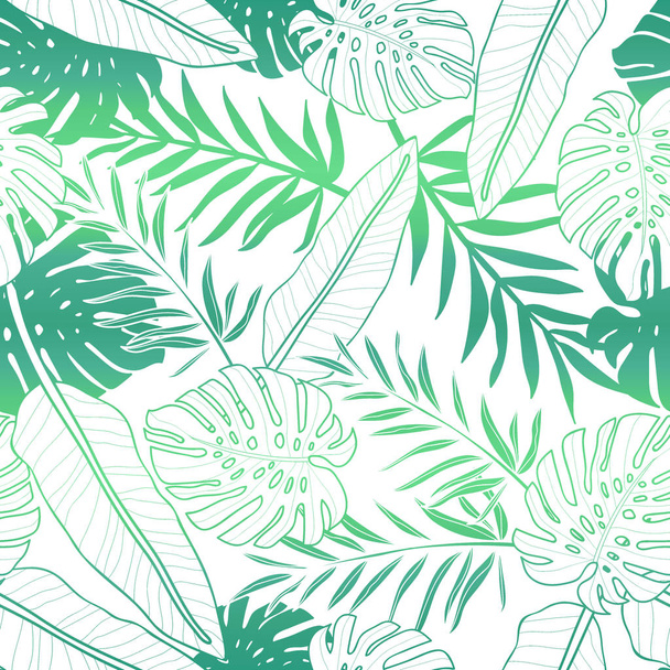 Trooppiset palmunlehdet, viidakon lehdet saumaton vektori kukka kuvio tausta
 - Vektori, kuva