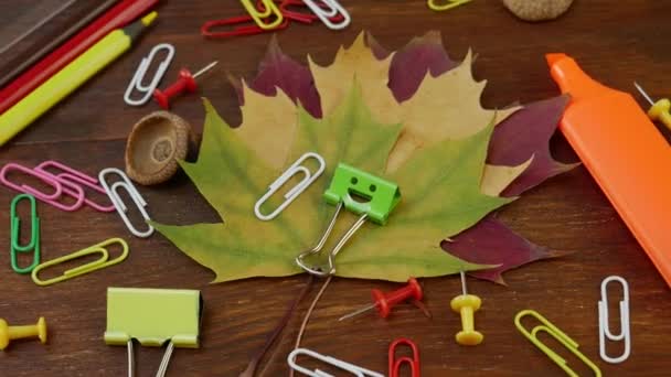 Smiles Binder Clip with Fallen Maple Leaves - Footage, Video