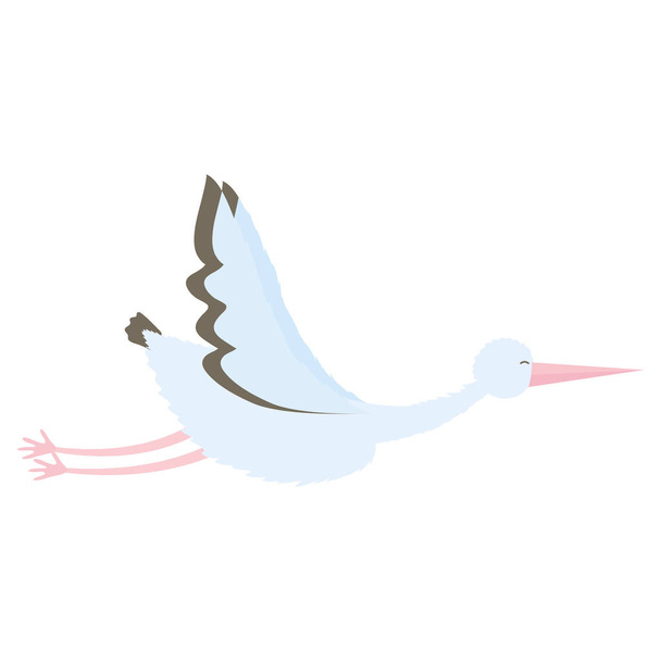 コウノトリの鳥飛ぶ赤ちゃんのキャラクター - ベクター画像