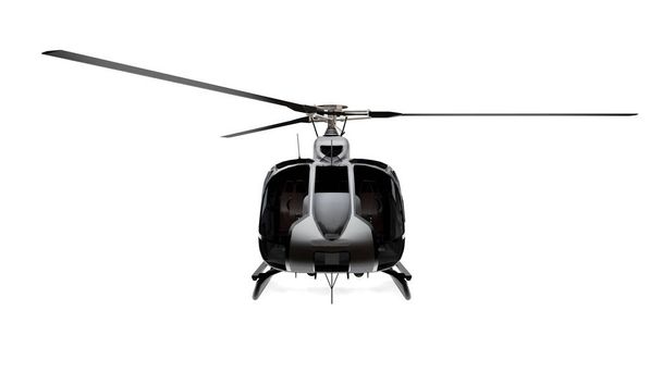 Czarny helikopter wyizolowany na białym tle. Renderowanie 3D. - Zdjęcie, obraz