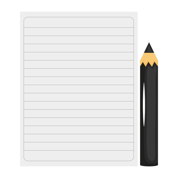 sheet of notebook paper and black color pencil - Vector, Imagen