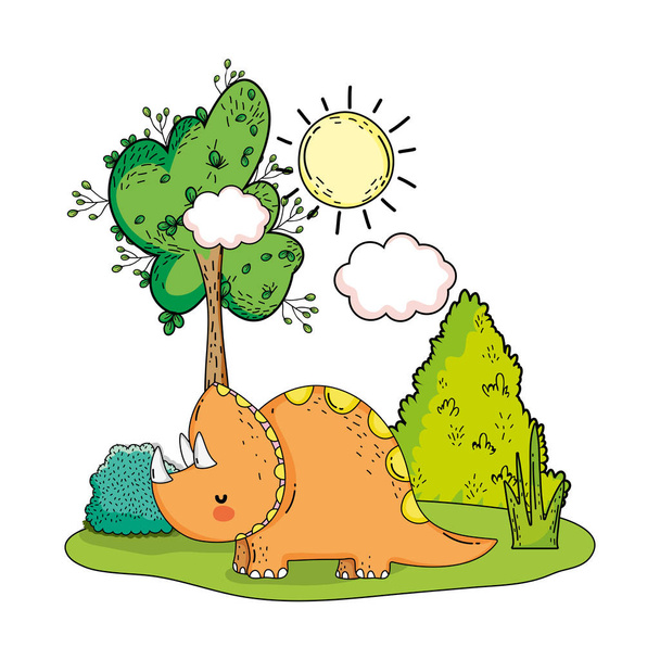 cute triceratops in the landscape character - Vector, Image
