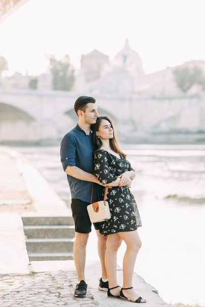 Wedding photography in Italy. Couple walking the streets of Rome, sightseeing and panoramic views.  - Photo, Image