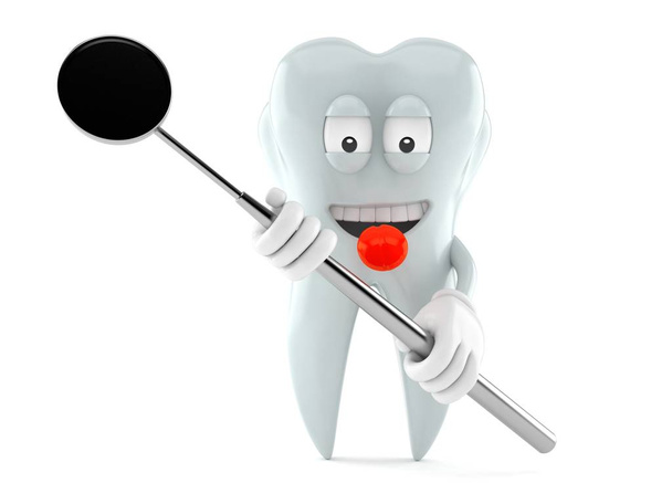 Personaje del diente sosteniendo espejo dental
 - Foto, Imagen