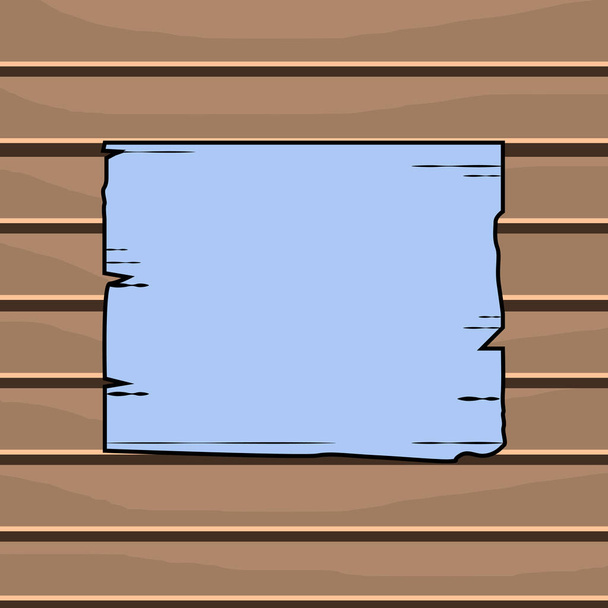 Dřevěná hranatá lamela podepíší prázdný rám černý obrys fixně na barevném povrchu. Konstrukce dřevěné desky s drážkami na barevném pozadí. Bední panel připojený ke stěně. - Vektor, obrázek
