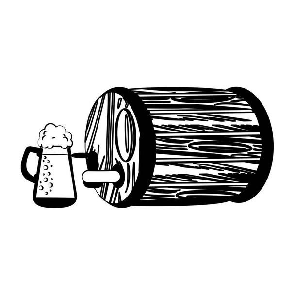 Barile e bicchiere di birra in bianco e nero
 - Vettoriali, immagini