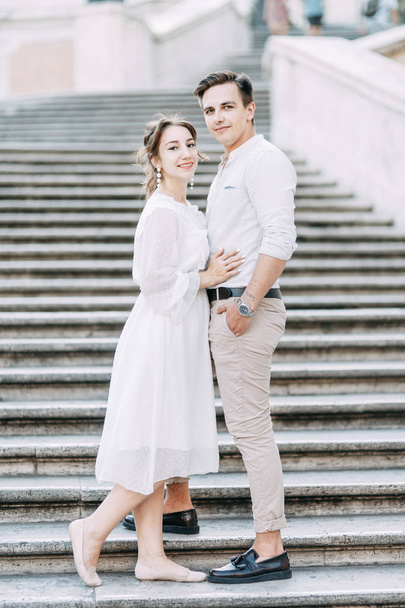  Beautiful stylish pair of in the European style. Wedding photo shoot on the streets of Rome. - Foto, Imagen