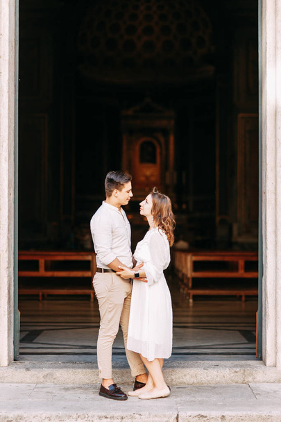  Beautiful stylish pair of in the European style. Wedding photo shoot on the streets of Rome. - Photo, Image