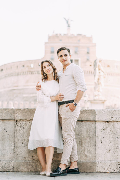  Beautiful stylish pair of in the European style. Wedding photo shoot on the streets of Rome. - Foto, afbeelding