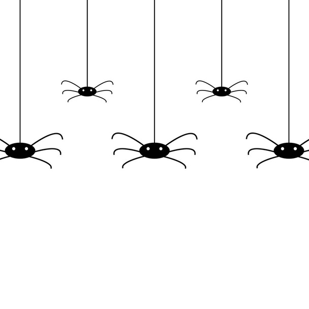 Vektor-isoliertes Muster mit hängenden Spinnen zur Dekoration und Abdeckung auf weißem Hintergrund. Gruseliger Hintergrund für Halloween. - Vektor, Bild
