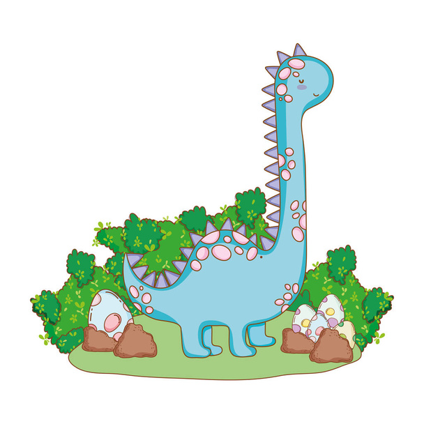 cute apatosaurus with eggs - Vector, Image