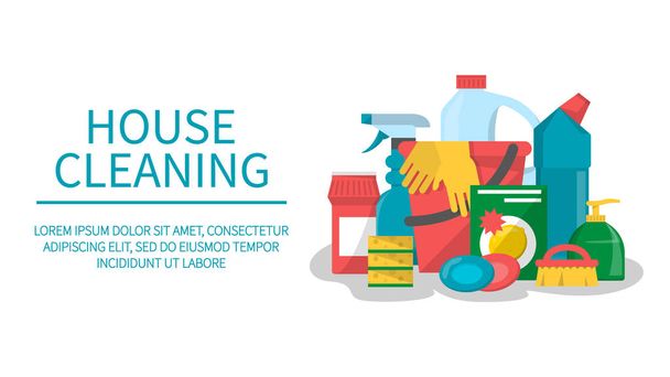 Servizio pulizia casa banner web. Spray, spugna
 - Vettoriali, immagini