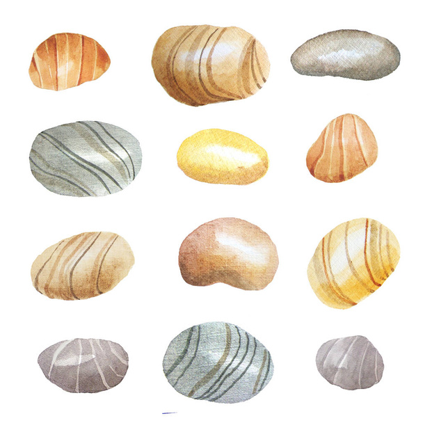 Watercolor small sea stones set - Φωτογραφία, εικόνα