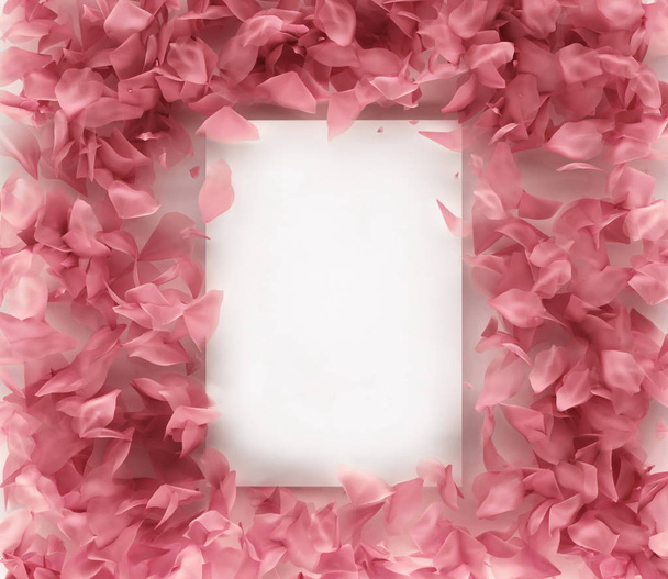 Rose petals frame on a white background, 3d rendering - 写真・画像