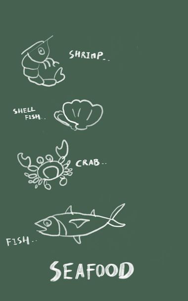 Sketch of Seafood menu on board - Фото, изображение