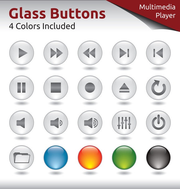 Стеклянные кнопки - Мультимедиа плеер
 - Вектор,изображение