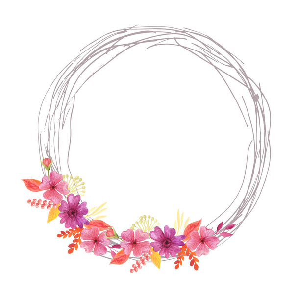 Watercolor hand painted floral wreath  - Foto, immagini