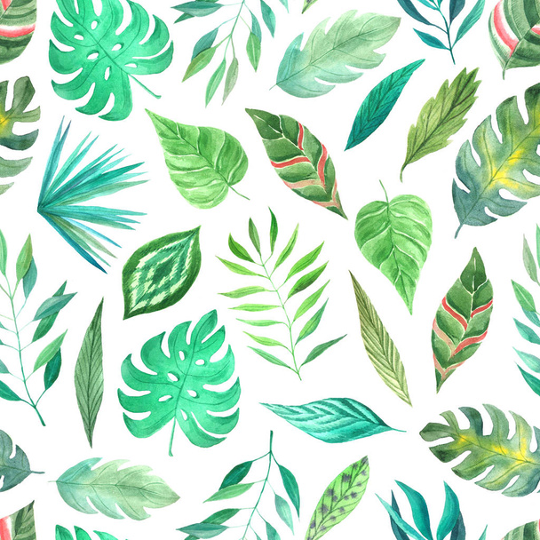 Seamless pattern with watercolor tropical leaves - Фото, изображение