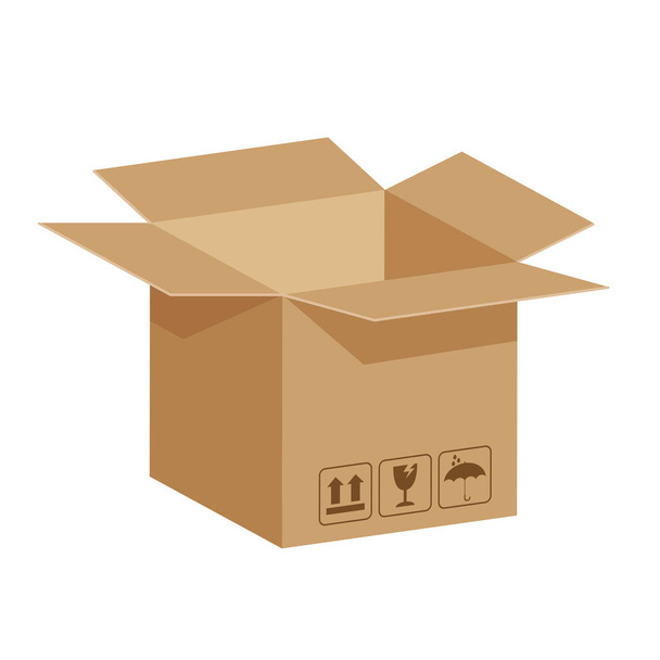 avoimet laatikot 3d, pahvilaatikko ruskea, litteä pahvilaatikot, pakkauslasti auki, isometriset laatikot ruskea, pakkauslaatikko avoin ruskea kuvake, symbolinen pahvilaatikko eristetty valkoisella taustalla - Vektori, kuva