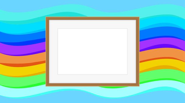 marco rectángulo vacío sobre fondo de arco iris colorido, marcos de fotos en colorido de moda, decoración de marcos en blanco con fondo de arte colorido arco iris, marco de madera moderno, marco de fotos de madera en la pared
 - Vector, Imagen