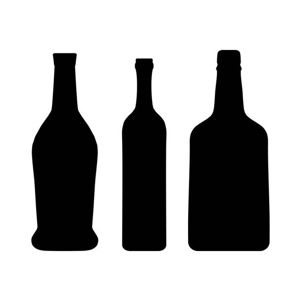Siluetas de diferentes botellas de vino de vidrio. Conjunto de botellas siluetas en diferentes formas
. - Vector, imagen