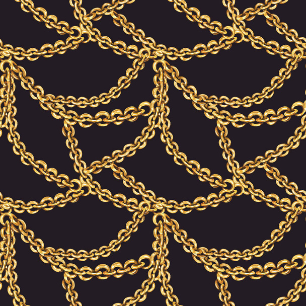 Acuarela moda anillos de oro y cadenas patrón sin costura, vinta
 - Foto, imagen
