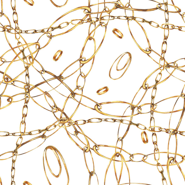 Акварельні золоті ланцюжки і кільця безшовний візерунок, мода vinta
 - Фото, зображення