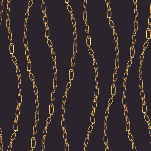 Chaînes et anneaux en or aquarelle motif sans couture, vinta de mode
 - Photo, image