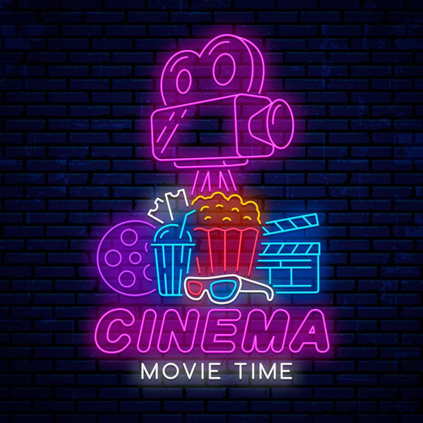 Neon sign for cinema. - Vector, Image