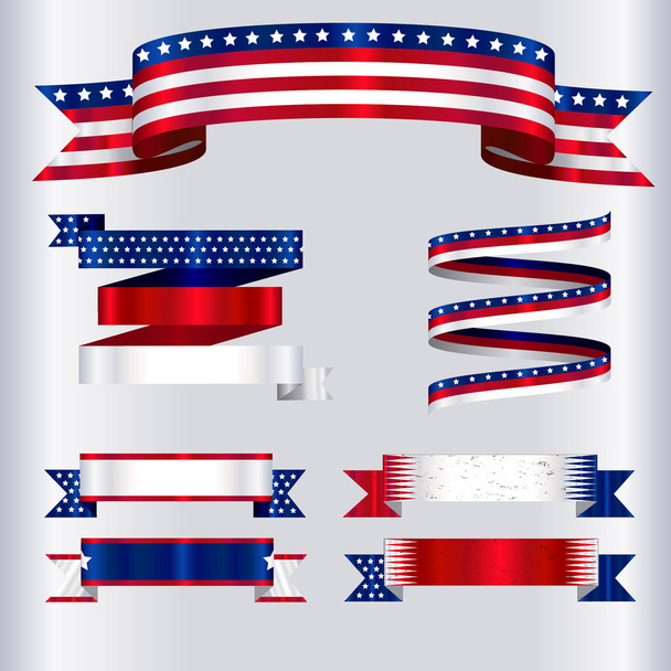 US flag colors ribbons set - Vector, Image