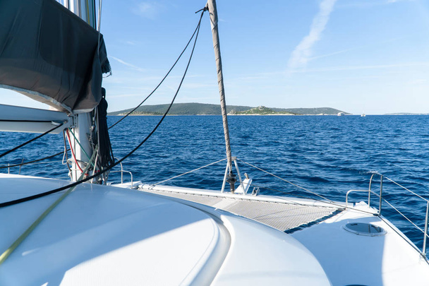 Catamaran sailing at sea in Croatia, Europe - 写真・画像