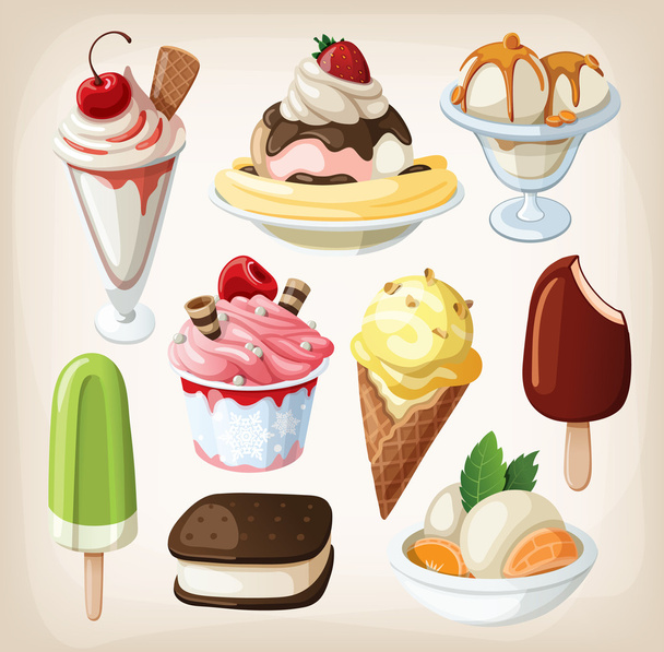 Set of colorful tasty isolated ice cream. - Vector, Image