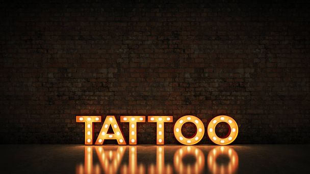 Neon Sign on Brick Wall background - Tattoo. 3d rendering - Photo, Image