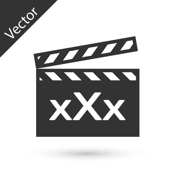 Película gris clapper con inscripción XXX icono aislado en blanco b
 - Vector, Imagen