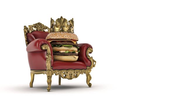 Burger with crown. 3d rendering - Photo, Image