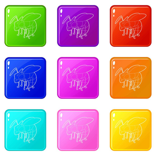 Wasp icons set 9 color collection - Vector, Imagen